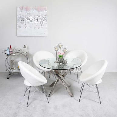 Furniture, Round Table, Dining Table, White, Glass Table, Land of Rugs, Modern Tables, Abstract Shelves, White Furniture